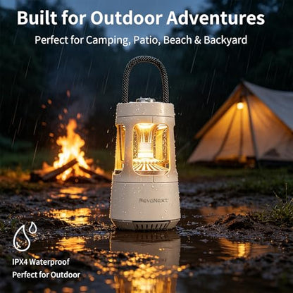 Revonext Camping Lantern Bluetooth Speaker, Rechargeable Waterproof Outdoor Lantern with 10W Stereo Sound, Adjustable Dual-Tone Light, TWS Pairing, Gift for Dad, Men, Outdoor Lovers(White) - color: White