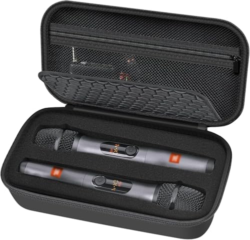 Comecase Wireless Microphone Case for JBL Two Mic System and PartyBox Mic | Custom Foam and Divider Reduce Shifting; Mesh Pocket Keeps Receiver, Adapter and Batteries Together, Black, Case Only - color: Black
