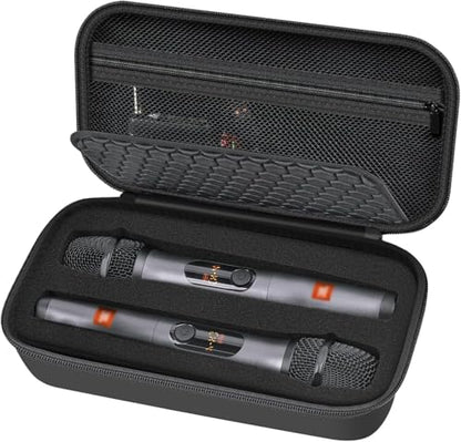 Comecase Wireless Microphone Case for JBL Two Mic System and PartyBox Mic | Custom Foam and Divider Reduce Shifting; Mesh Pocket Keeps Receiver, Adapter and Batteries Together, Black, Case Only - color: Black