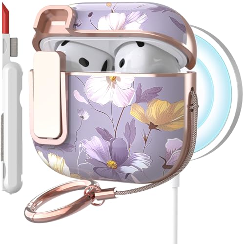 TATOFY Cover for AirPods Pro 4th Generation Case with Lock Clip Cleaner Kit Slim Hard AirPod 4 Lock Case Compatible with MagSafe (Violet) - color: Violet, size: AirPods 4th Gen