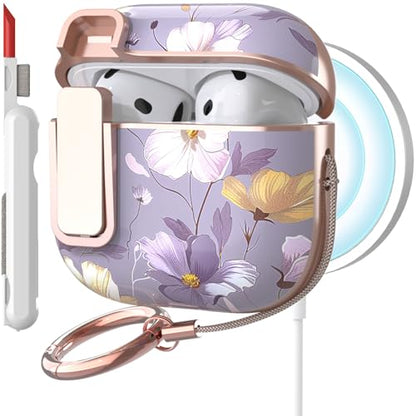 TATOFY Cover for AirPods Pro 4th Generation Case with Lock Clip Cleaner Kit Slim Hard AirPod 4 Lock Case Compatible with MagSafe (Violet) - color: Violet, size: AirPods 4th Gen