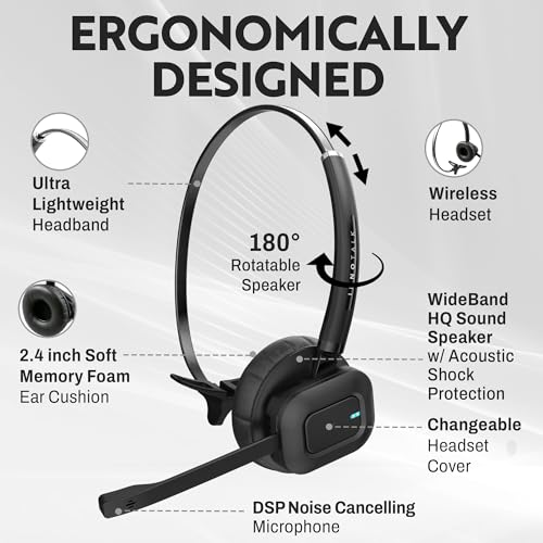 INNOTALK - Desk Phone Wireless Headset with RJ9 Adapter, 12-Hour Talk Time Handsfree Phone Headset, Office Phone Headset for Desk Phone, 300 Ft. Long Range Wireless Headset, W780