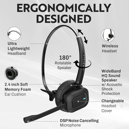 INNOTALK - Desk Phone Wireless Headset with RJ9 Adapter, 12-Hour Talk Time Handsfree Phone Headset, Office Phone Headset for Desk Phone, 300 Ft. Long Range Wireless Headset, W780