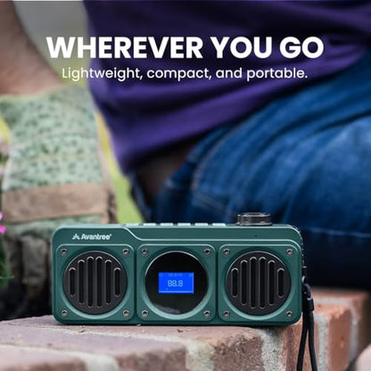 Avantree BoomByte - Portable FM Radio & Bluetooth Speaker with Stereo Sound | Long Rechargeable Playtime, Micro SD Card & USB Audio Input, MP3 Player, Metal Finish, Easy to Use, Blue - color: Blue