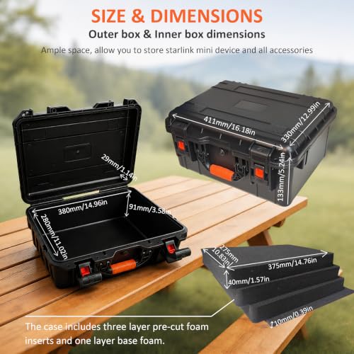 for Starlink Mini Waterproof Case with DIY Cutting Foam for Travel Outdoor | Hard Shell Case, Portable and Shockproof, Precision Cut Foam, Fit for Star Link Mini Dish, ideal for RV Camping Adventure