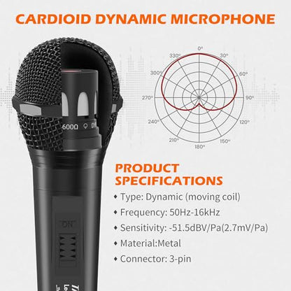 talomen Wired Microphone for Singing, Metal Female, ON/Off Switch, Professional Vocal Dynamic Mic with 20ft & 6.5ft XLR Audio Cable, Cardioid Studio Microfono for Podcasting and Recording, Black-L52