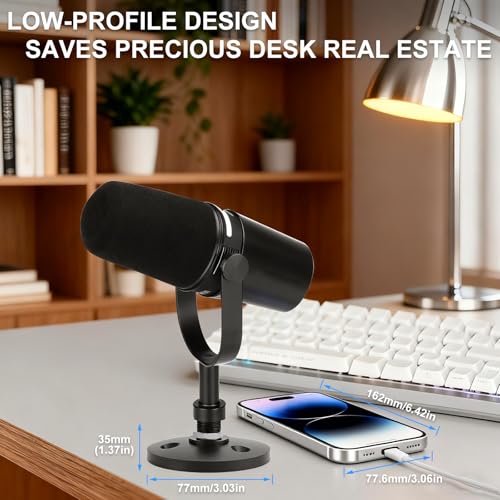 Desktop Microphone Stand for Shure MV7/MV7+ | Premium Low-Profile Detachable Microphone Base with Locking Nut, Secure & Space-Saving Desktop Stand - size: for Shure MV7/MV7+