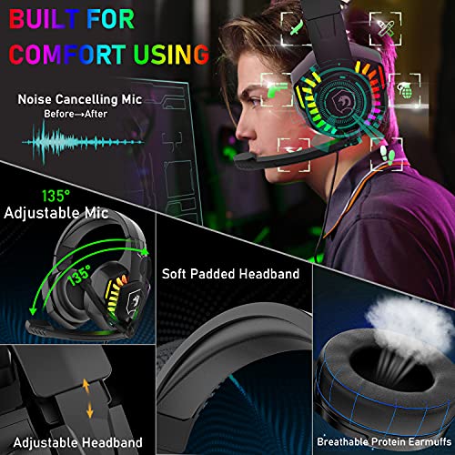 Wired Gaming Keyboard and Mouse Headset Combo,Rainbow LED Backlit Wired Keyboard,Over Ear Headphone with Mic,Rainbow Backlit Gaming Mice,Mouse Pad,for PC,Laptop,Mac,PS4,Xbox(White) - color: White