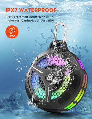 Waterproof Bluetooth Shower Speaker with Suction Cup, IPX7 Bathroom Speaker, 15W Loud Stereo Sound, Deep Bass, TWS Pairing, RGB Lights, Portable Speaker Gift for Men & Women