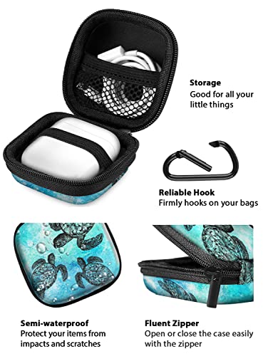 WIRESTER Portable Wireless Headphone Case, Earphone Storage Bag Carrying Case, Earbud Holder with Black Carabiner Compatible with Airpods - Ocean Sea Turtles - color: Ocean Sea Turtles
