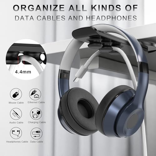 2 in 1 Cable Organizer & Headphone Stand, 360° Rotatable Headset Holder & Cord Management for Desk, Wall, Car etc. – Keep Wires & Earphone Tidy