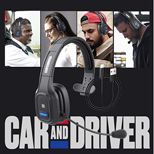 BT5500 Trucker Bluetooth 5.0 Headset Noise Cancelling Microphone | Wireless Headset, Rotatable Mic, Adjustable Headband Multi Device Pairing, Voice Assistant Support, 30-HR Talk, 57-HR Music - color: Black