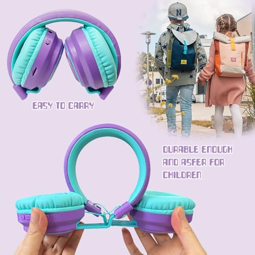 Mokata Kids Headphones Bluetooth 5.3 Wireless Lightweight Fast Charging 68 Hours Play Time Volume Limited 85/94dB Over Ear Foldable with Built-in Mic for Toddler Boy Girl Tablet Pad Purple - color: Purple