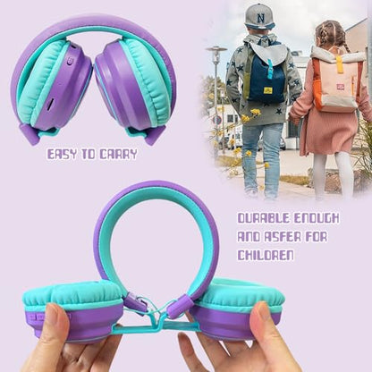 Mokata Kids Headphones Bluetooth 5.3 Wireless Lightweight Fast Charging 68 Hours Play Time Volume Limited 85/94dB Over Ear Foldable with Built-in Mic for Toddler Boy Girl Tablet Pad Purple - color: Purple