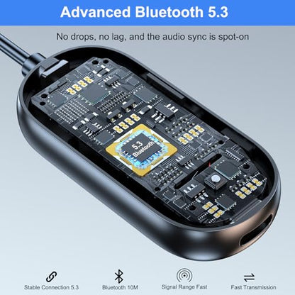 Bluetooth Audio Adapter for Headphones, Wireless Transmitter Receiver | Low Latency, with 3.5mm Aux Jacks, Suitable for Airplanes, TVs, Gym Equipment, and Car