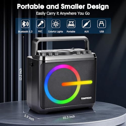 Karaoke Machine, Bluetooth Speaker with 2 Wireless Microphones, Portable Voice Amplifier PA System for Adults Kids with LED Lights Support Bass/Treble Adjustment, TF Card/USB, REC for Home Party