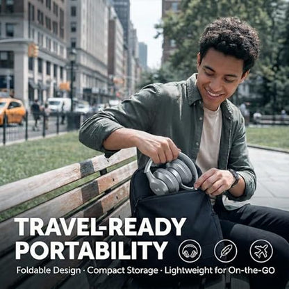 Wired Over-Ear Headphones, Mic, 3.5mm Jack, USB-C Adapter, Silver | Foldable over-ear headphones with soft cushions, inline mic, 3.5mm jack, and USB-C adapter for school, office, and travel. - color: Silver