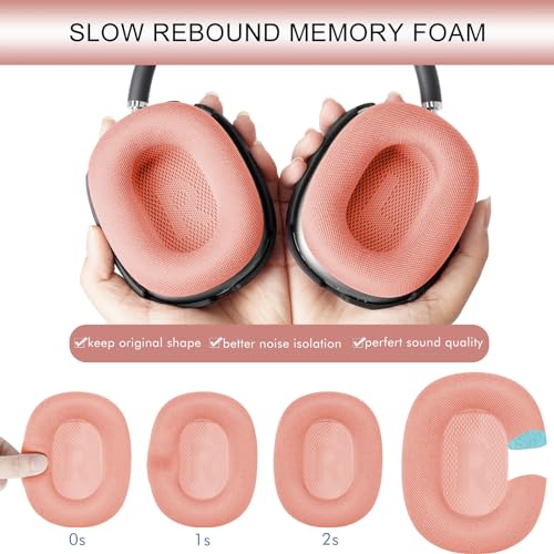 GEVO Upgraded Ear Cushions Replacement Earpads for AirPods Max 1 & 2 Headphones, Mesh Fabric Ear Pads Ear Covers Cups with Memory Foam and Magnet for AirPods Max 1 & 2 (Pink) - color: Pink