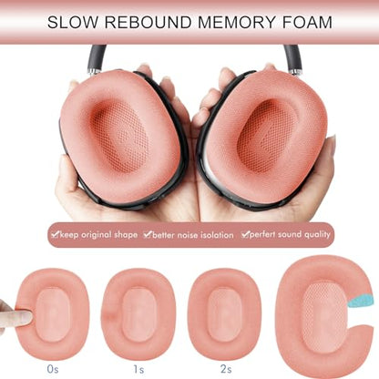 GEVO Upgraded Ear Cushions Replacement Earpads for AirPods Max 1 & 2 Headphones, Mesh Fabric Ear Pads Ear Covers Cups with Memory Foam and Magnet for AirPods Max 1 & 2 (Pink) - color: Pink