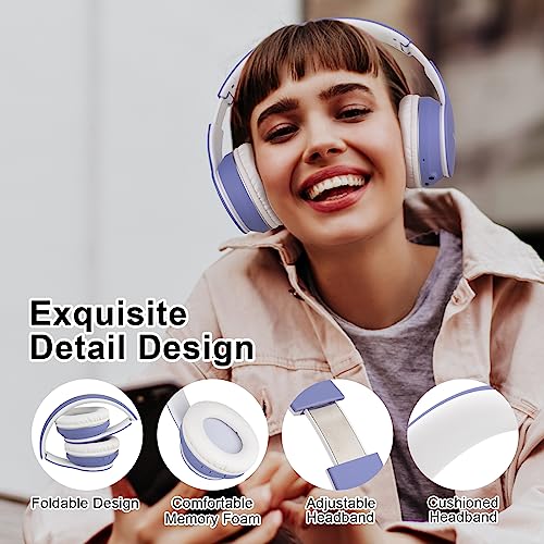 JOMILIN B9 Wireless Headphones Over-Ear, 60 Hours Playtime Lightweight Folding Hi-fi Stereo Bass Bluetooth Headset with Mic, Volume Control Headphones for iPad/Travel/Tablet/PC (Purple) - color: Purple