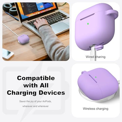 AirPods 4 Case with Cleaner Kit, Full Protective Soft Silicone Cover, Compatible with AirPods 4 Gen, Supports Wireless Charging, Purple, Nature Pattern - color: C Banana Violet