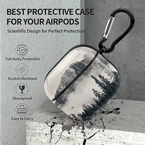 Compatible with Airpods 3 Case Cover 2021 with Keychain Forest Tree Foggy Mountain Pattern, AirPod Headphone Cover Unisex Shockproof Protective Wireless Charging