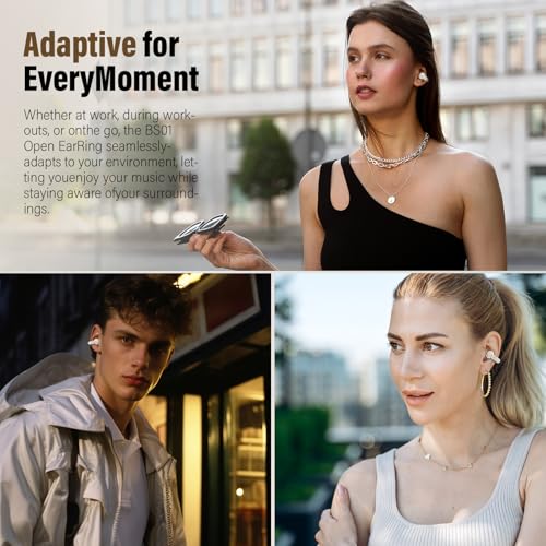 Clip On Ear Buds,Open Ear Headphones,Bluetooth 5.4 HiFi Stereo Clip Earbuds | 42H, LED Display Wireless EarBuds, Comfortable Lightweight, IP7 Waterproof Earphones, Earbud for Workout Running, White