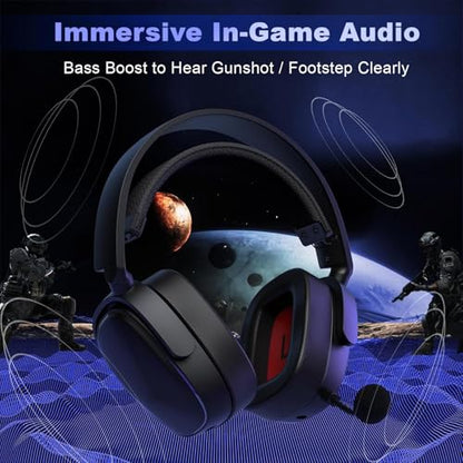 SENZER X100 Wireless Gaming Headset with Mic for PC PS4 PS5 Nintendo Switch Wired for Xbox One, Bluetooth, 40+ Hrs Stereo Sound, Comfortable Gaming Headphones, Customized Side Plates