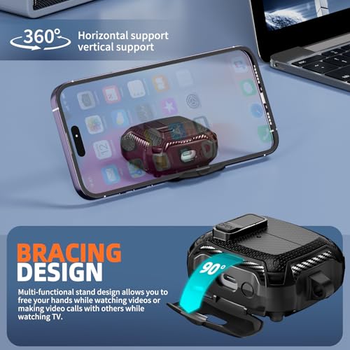Safety Lock Case for Samsung Galaxy Buds3 FE/3/3 Pro (Black) | with Phone Stand,with Secure Lock Clip & Cleaning kit Full Body Shockproof Carbon Fiber Protection Design - color: C-Black