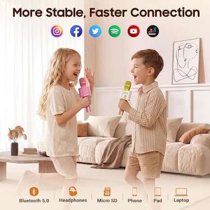 BONAOK Wireless Bluetooth Karaoke Microphone,3-in-1 Portable Handheld Karaoke Mic Speaker Machine Home Party Birthday for All Smartphones (Q37 Gold) | Bluetooth 5.0, Echo Mode,Built-in Speaker, SD Card, for iPhone iPad, Handheld,Home Karaoke,Party,Gifts -