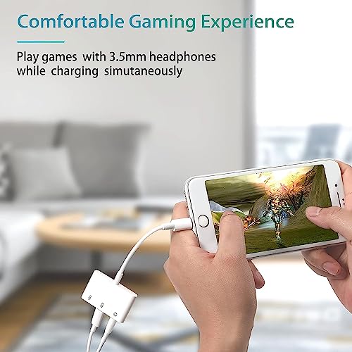 iPhone Microphone Adapter for Live-Streaming, Microphone & 3.5mm Headphone Adapter for iPhone/iPad, Audio & MIC Splitter with Charging Port Compatible for iPhone 14 13 12 11 X