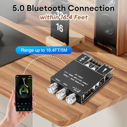 Daakro ZK-1002T Bluetooth Amplifier Board,100W+100W 2.0 Channel Amp Board w/Treble/Bass Control,DC 12-24V, BT/AUX Inputs,Audio Amp Board for Home DIY Wireless Speakers,Password Free (2PCS ZK-1002T) - color: ZK-1002T-2cps