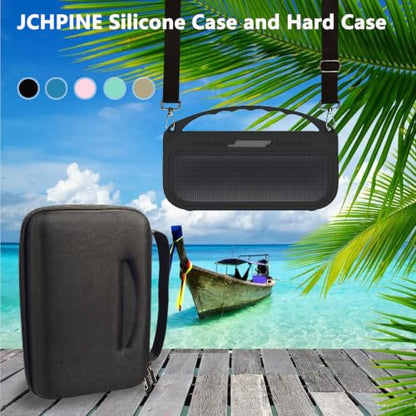 JCHPINE Silicone Cover and Carrying Case for Bose SoundLink Flex Speaker | Protective Cases with Handle and Shoulder Strap, Soft Silicone Cover and Hard Travel Case (Black) - color: Black Case