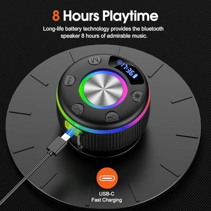 Portable Speaker Bluetooth with Loud Stereo Bass Sound, Mini Wireless Speaker with 7 RGB Lights, TF-Card USB, TWS Pairing, 4H Playtime, IP7 Waterproof Speakers for Travel Party Home Outdoor Gift - color: Dark black
