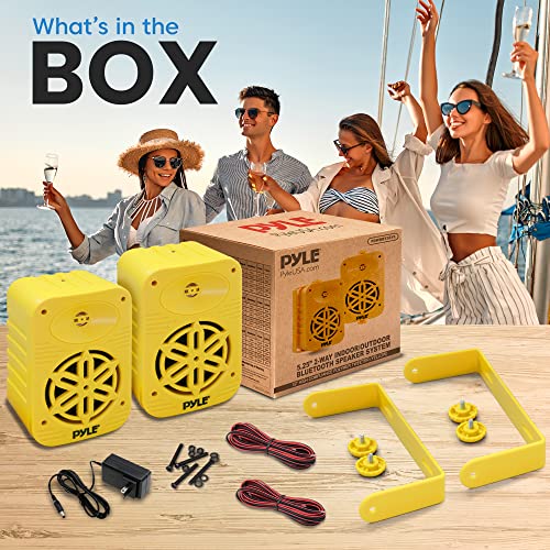 Pyle 500 Watt Bluetooth Indoor Outdoor Speakers Pair - Dual Waterproof 5.25” 2-Way Full Range Speaker System w/ 1/2” High Compliance Polymer Tweeter |Home, Boat, Marine, Deck, Patio, Poolside (Yellow) - color: Yellow