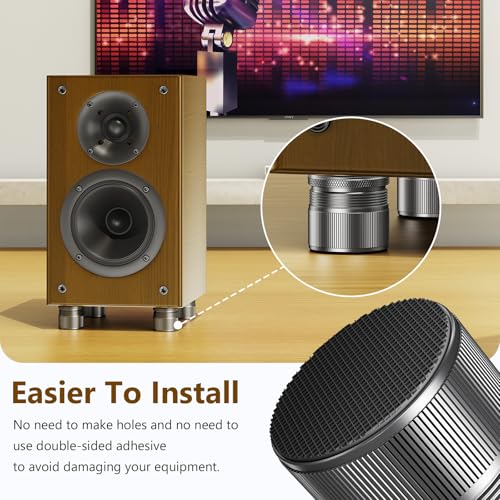 Adjustable Speaker Isolation Feet, Anti-Vibration, 4 Pack, Gray | 0.9-1.5 Inch Adjustable, 500 lbs Capacity, Metal Non-Slip Silicone, Speaker Subwoofer Turntable, Vibration Damping Set of 4 - color: Grey