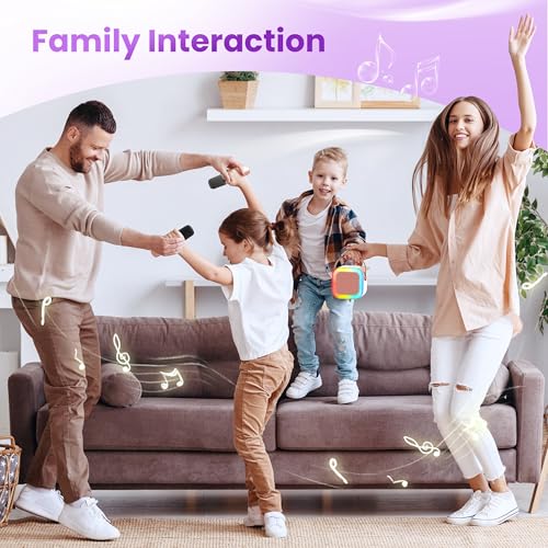 Mini Karaoke Machine, Portable Bluetooth Speaker & 2 Wireless Microphones | Karaoke Player Karaoke Microphone For Family Home Party Outdoor With HI-FI Sound | 5 Magic Sound | PA System | USB | TF | AUX - color: Rose Gold