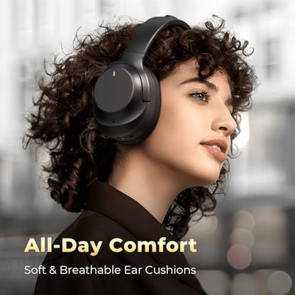 Active Noise Cancelling Headphones, Upgraded Wireless Bluetooth Headphones Over Ear with ENC Mic, HiFi Stereo Deep Bass, Noise Canceling Headphones Lightweight, BT 5.4, for Travel/Office/Home, Black - color: Black