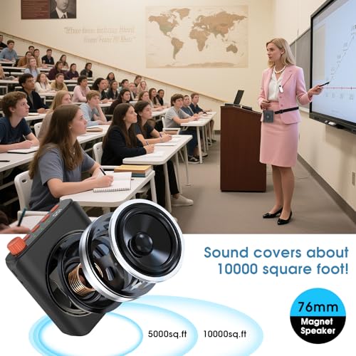 15W Wireless Voice Amplifier for Teachers, Dual Magnetic Lavalier Mics with Noise Reduction, Portable Bluetooth 5.3 PA System for Tour Guide Yoga, 15H Battery Waist-Mount Speaker, 98FT Range (Black) - color: Black