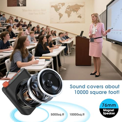 15W Wireless Voice Amplifier for Teachers, Dual Magnetic Lavalier Mics with Noise Reduction, Portable Bluetooth 5.3 PA System for Tour Guide Yoga, 15H Battery Waist-Mount Speaker, 98FT Range (Black) - color: Black