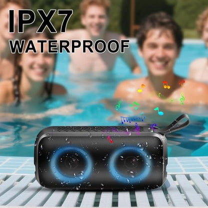 Hupoaf Bluetooth Speaker, 2026 New Portable Wireless Speaker IP7 Waterproof | 6D Loud Sound, HD Call, RGB Lights, 12H Playtime for Home/Party/Outdoor/Beach, Electronic Gadgets, Birthday Gift - color: A-Black