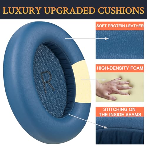 SOULWIT Professional Earpads Cushions Replacement for 1MORE SonoFlow/SonoFlow SE/SonoFlow Pro Headphones, Ear Pads with Soft Protein Leather, Noise Isolation Foam - Blue - color: Blue