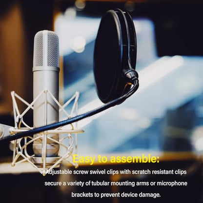 Pop Filter Windscreen Combo, Double Layered Nylon Mesh Microphone with Gooseneck Clip for Blue