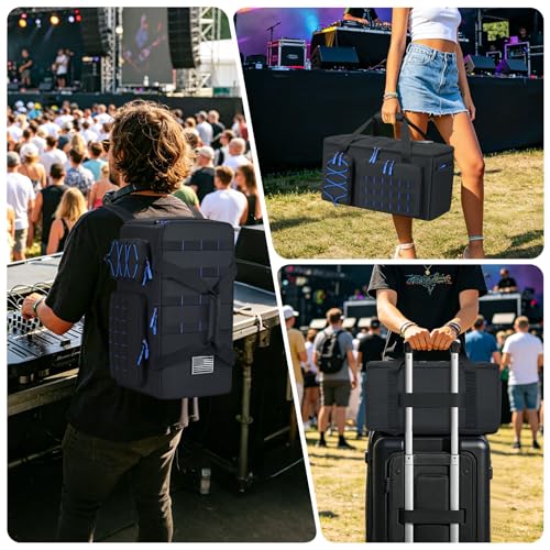 Large Capacity DJ Cable Gig Bag with 8 Customizable Dividers & 6 Pockets | Soft Thick Padded, Heavy Duty, Cable Organizer Backpack for Electronic Musician, Mobile EDM DJ, Live Sound Engineering