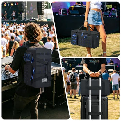 Large Capacity DJ Cable Gig Bag with 8 Customizable Dividers & 6 Pockets | Soft Thick Padded, Heavy Duty, Cable Organizer Backpack for Electronic Musician, Mobile EDM DJ, Live Sound Engineering