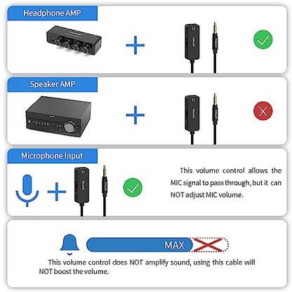 3.5mm TRRS Volume Attenuator Cable, 1/8-inch Headphone Extension Cord with Audio Volume Control, in-Line Volume Controller for Earphones, Speaker, 4 Feet