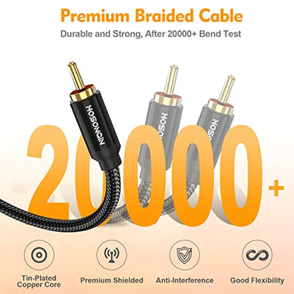 HOSONGIN RCA Y Splitter Cable, 3.3Ft, 2Pack, 1 Male to 2 Male Audio Cable, Gold-Plated, Noise-Free Durable Braided Design RCA Adapter for Subwoofers, Amplifiers, TVs, Home Theater, Hi-Fi Systems - size: 3.3FT-2Pack, style: 1 Male to 2 Male