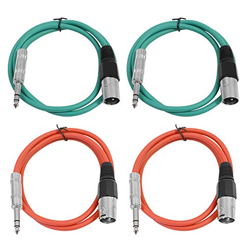 Seismic Audio - SATRXL-M2-4 Pack of 2 Foot 1/4 Inch TRS to XLR Male Patch Cables - Balanced - 2 Foot Patch Cord - Green and Red - color: Green and Red