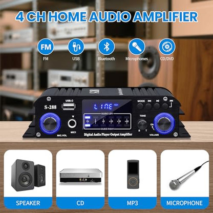 S-288 Bluetooth 5.0 4-Channel Amplifier, 40W x 4 - color: S-288
