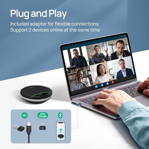 Yealink Bluetooth Speakerphone SP96 with Dongle Support Daisy-Chain 26H Talk Time Teams Certified 65mm Conference Speaker and 6 Microphones Array LCD Screen Smart AI Noise-Canceling - color: SP96 + Bluetooth USB Dongle, size: Teams Certified